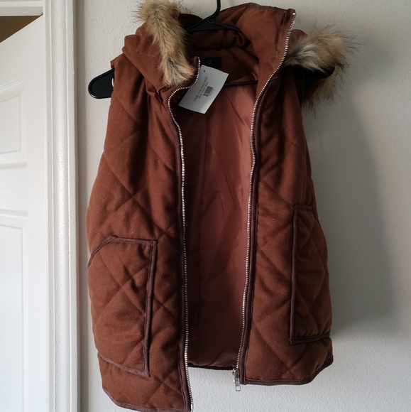 Peach Love Camel Fur Hooded Jacket Vest Small - Picture 2 of 4
